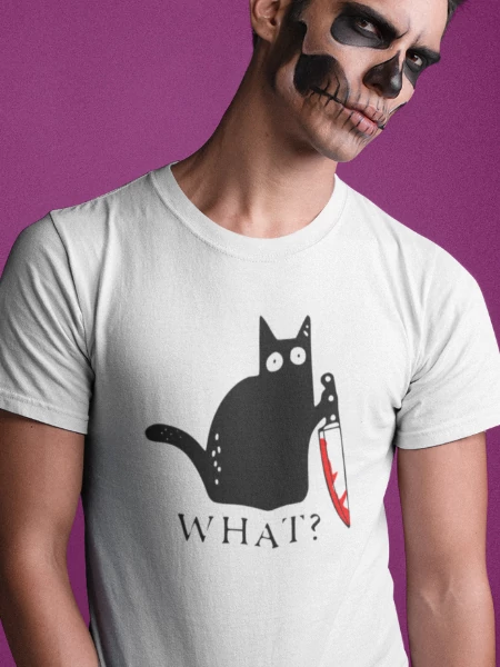 halloween-feketemacska-ferfi-feher-polo